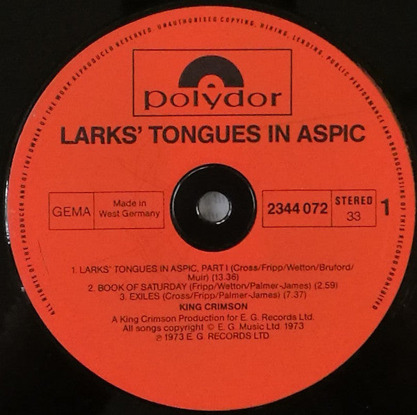 King Crimson ~ Larks' Tongues In Aspic (Vinyl) - Djungel & Jazz
