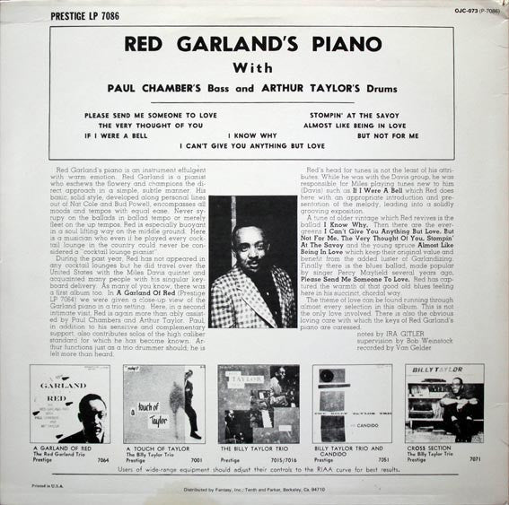 Red Garland With Paul Chambers And Art Taylor ~ Red Garland's Piano (Vinyl) - Djungel & Jazz