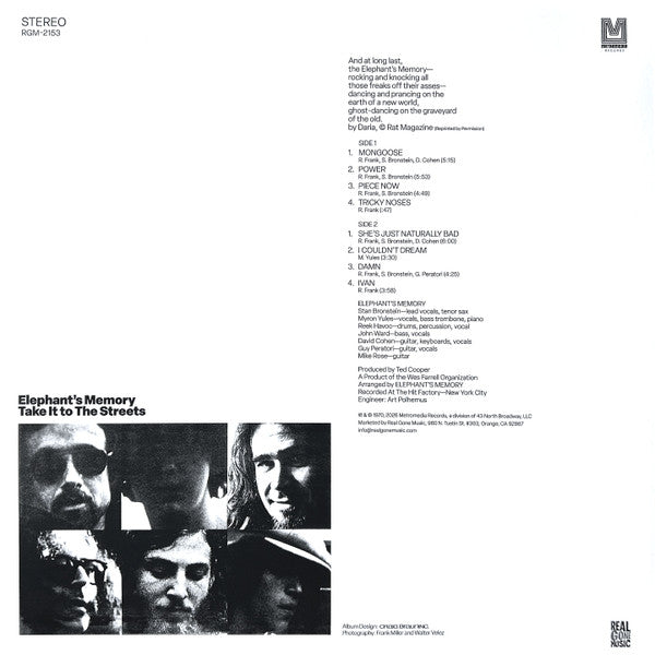 Elephant's Memory* : Take It To The Streets (LP, Album, RE, RM, Cle)