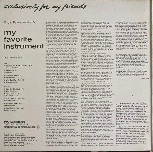 Oscar Peterson ~ My Favorite Instrument (Vinyl) - Djungel & Jazz