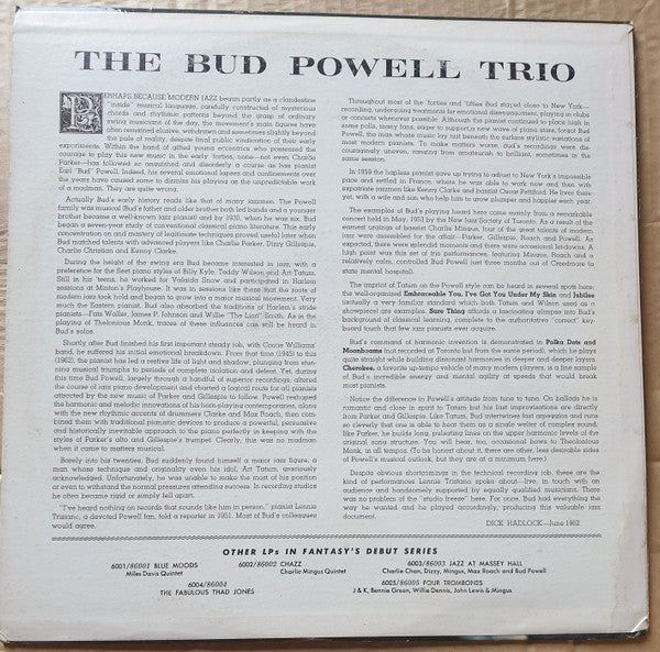 The Bud Powell Trio : The Bud Powell Trio (LP, Album, Mono, RE, Red)