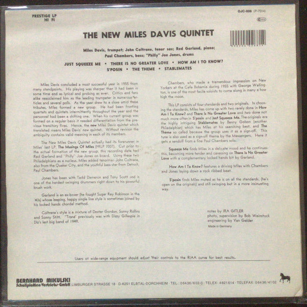 The Miles Davis Quintet : Miles (LP, Album, RE)