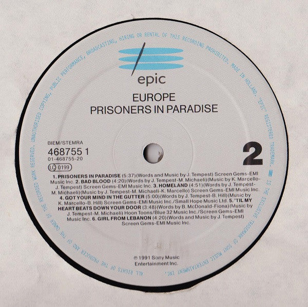 Europe  ~ Prisoners In Paradise (Vinyl) - Djungel & Jazz