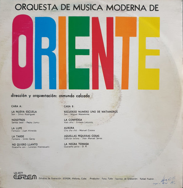 Orquesta De Musica Moderna De Oriente ~ Oriente (Vinyl) - Djungel & Jazz