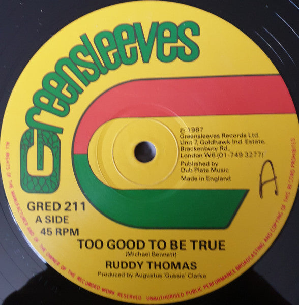 Ruddy Thomas : Too Good To Be True (12")