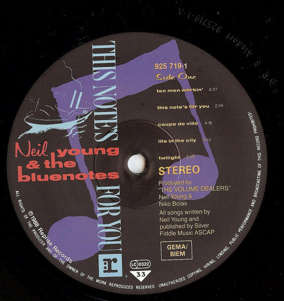 Neil Young & The Bluenotes  ~ This Note's For You (Vinyl) - Djungel & Jazz