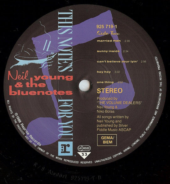 Neil Young & The Bluenotes  ~ This Note's For You (Vinyl) - Djungel & Jazz