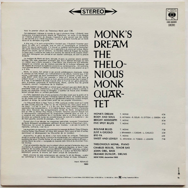 The Thelonious Monk Quartet : Monk's Dream (LP, Album, RE)