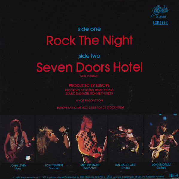 Europe (2) : Rock The Night (7", Single)