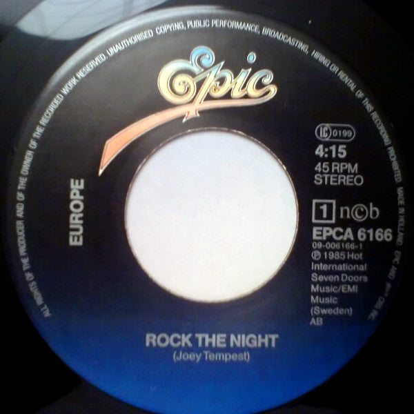 Europe (2) : Rock The Night (7", Single)