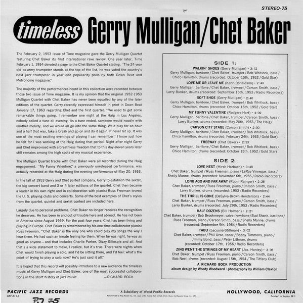 Gerry Mulligan & Chet Baker ~ Timeless (Vinyl) - Djungel & Jazz