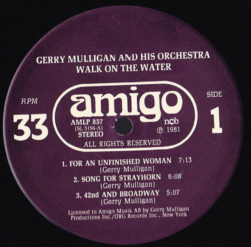 Gerry Mulligan And His Orchestra ~ Walk On The Water (Vinyl) - Djungel & Jazz