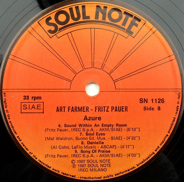 Art Farmer, Fritz Pauer ~ Azure (Vinyl) - Djungel & Jazz