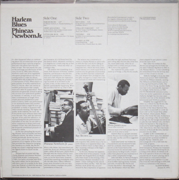 Phineas Newborn Jr. With Ray Brown & Elvin Jones ~ Harlem Blues (Vinyl) - Djungel & Jazz