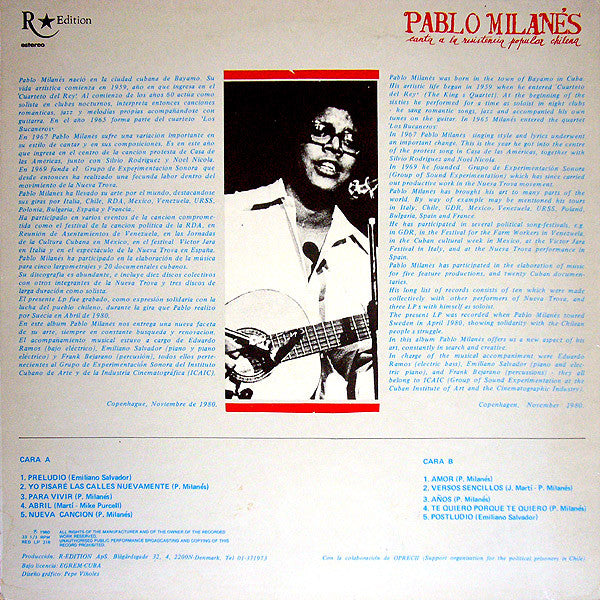 Pablo Milanés : Canta A La Resistencia Popular Chilena (LP, Album)