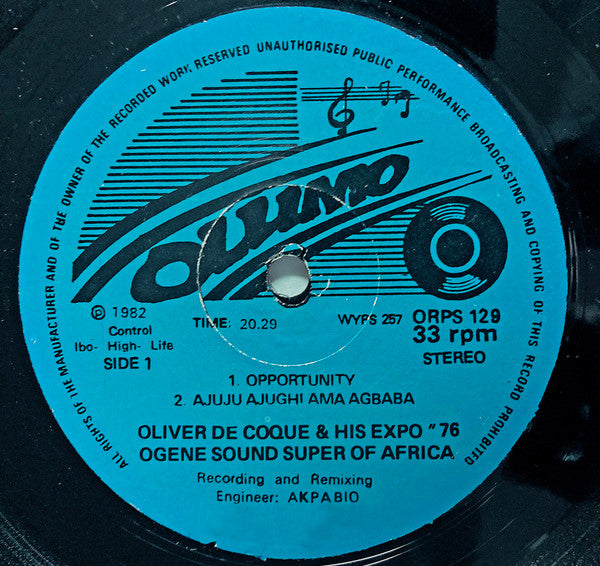 Oliver De Coque And His Expo'76-Ogene Sound Super Of Africa ~ Opportunity (Vinyl) - Djungel & Jazz