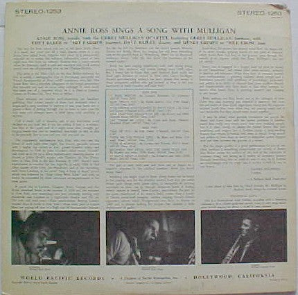 Annie Ross With The Gerry Mulligan Quartet ~ Sings A Song With Mulligan! (Vinyl) - Djungel & Jazz