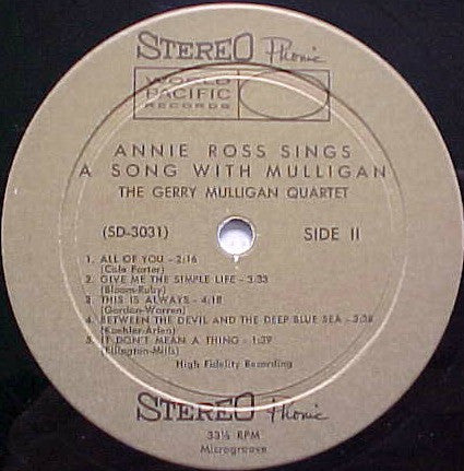 Annie Ross With The Gerry Mulligan Quartet ~ Sings A Song With Mulligan! (Vinyl) - Djungel & Jazz