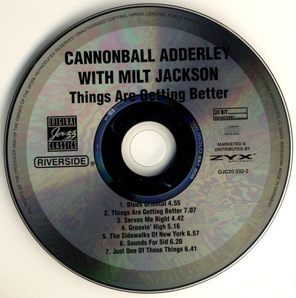 Cannonball Adderley With Milt Jackson ~ Things Are Getting Better (Vinyl) - Djungel & Jazz