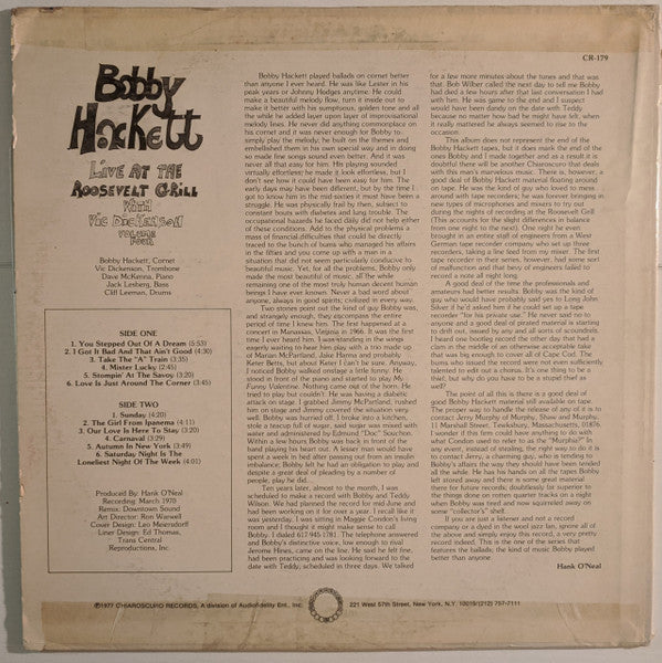 Bobby Hackett With Vic Dickenson : Live At The Roosevelt Grill Volume Four (LP)