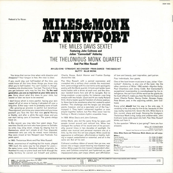 The Miles Davis Sextet & The Thelonious Monk Quartet ~ Miles & Monk At Newport (Vinyl) - Djungel & Jazz