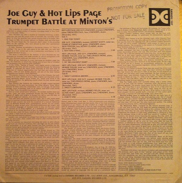 Joe Guy & Hot Lips Page ~ Trumpet Battle At Minton's (Vinyl) - Djungel & Jazz