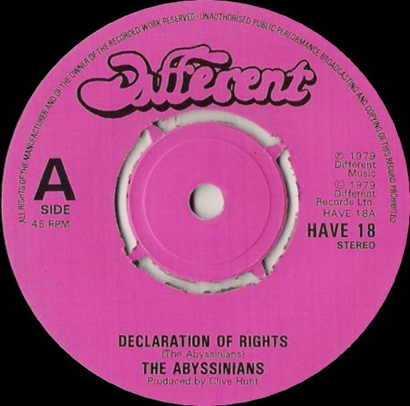 The Abyssinians ~ Declaration Of Rights / African Race (Vinyl) - Djungel & Jazz