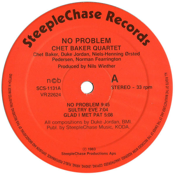 Chet Baker Quartet ~ No Problem (Vinyl) - Djungel & Jazz