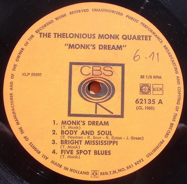 The Thelonious Monk Quartet ~ Monk's Dream (Vinyl) - Djungel & Jazz
