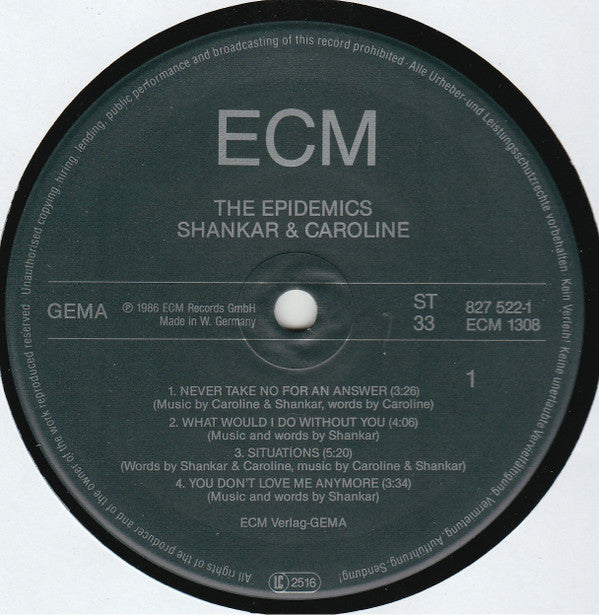 The Epidemics : Shankar / Caroline  ~ The Epidemics (Vinyl) - Djungel & Jazz