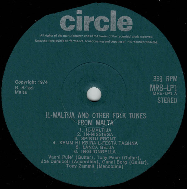 Tony Pace , Vanni Pule', Ġanni Borg, Joe Demicoli, Tony Zammit ~ Il-Maltija And Other Folk Tunes From Malta (Vinyl) - Djungel & Jazz