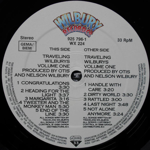 Traveling Wilburys : Volume One (LP, Album, Tel)