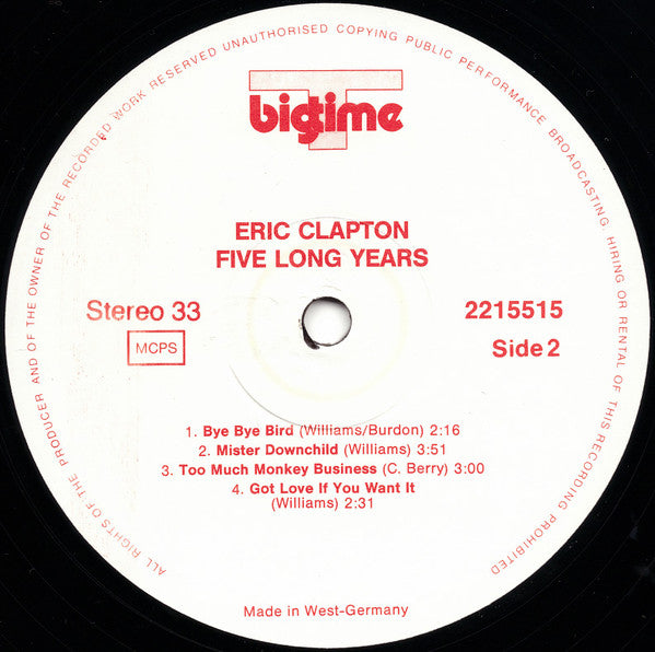 Eric Clapton ~ Five Long Years (Vinyl) - Djungel & Jazz
