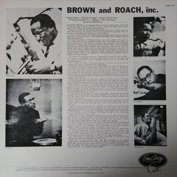 Brown And Roach Incorporated* : Brown And Roach Incorporated (LP, Album, Mono, RE)