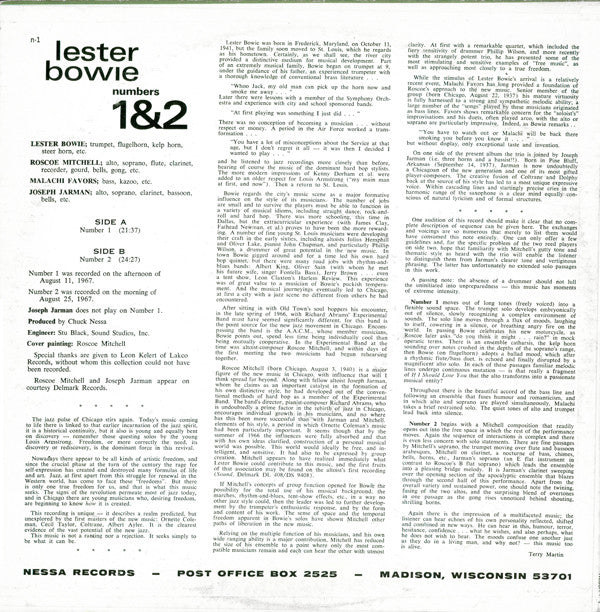 Lester Bowie ~ Numbers 1&2 (Vinyl) - Djungel & Jazz