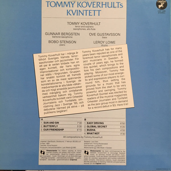 Tommy Koverhults Kvintett ~ Tommy Koverhults Kvintett (Vinyl) - Djungel & Jazz