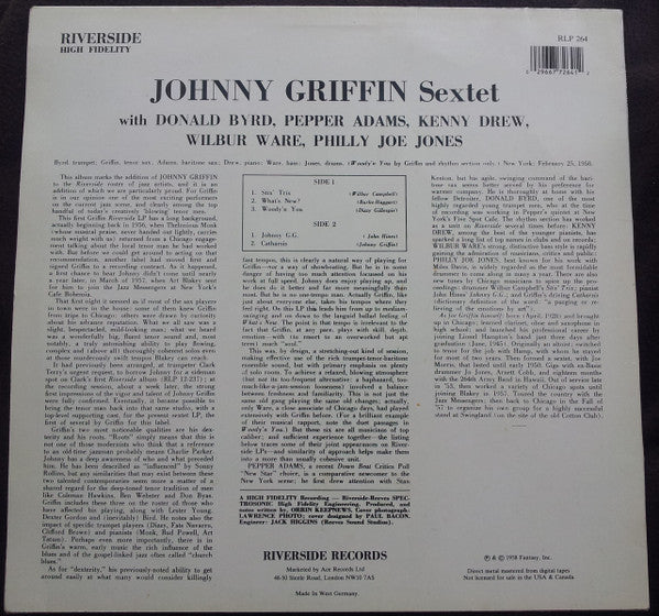 Johnny Griffin Sextet : Johnny Griffin Sextet (LP, Album, Mono, RE)