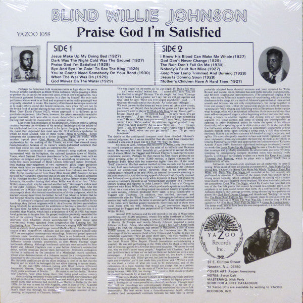 Blind Willie Johnson ~ Praise God I'm Satisfied (Vinyl) - Djungel & Jazz