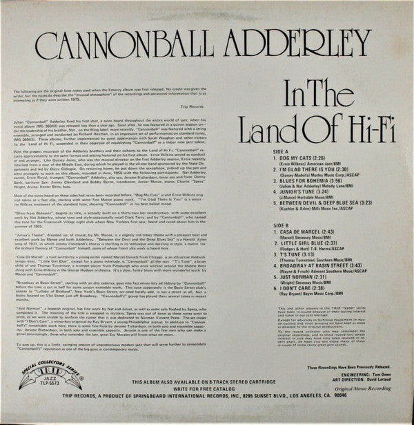 Cannonball Adderley ~ In The Land Of Hi-Fi (Vinyl) - Djungel & Jazz