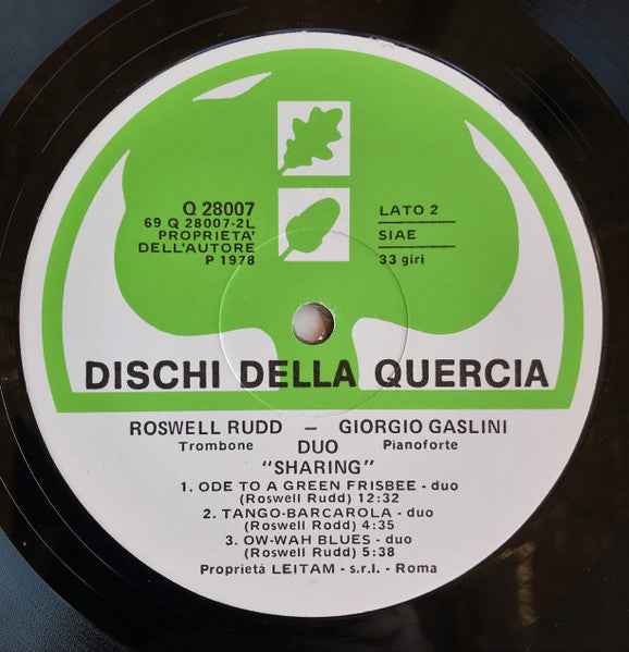 Roswell Rudd - Giorgio Gaslini Duo ~ Sharing (Vinyl) - Djungel & Jazz