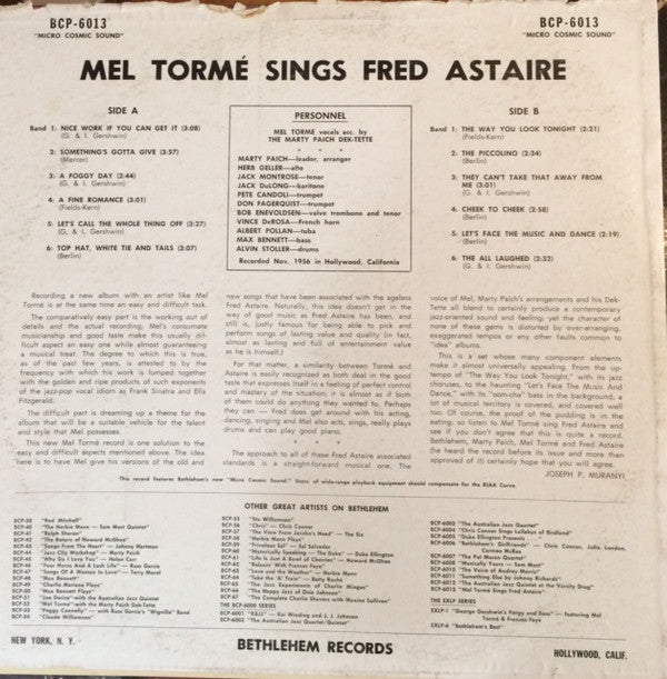 Mel Tormé And The Marty Paich Dek-Tette ~ Mel Tormé Sings Fred Astaire (Vinyl) - Djungel & Jazz