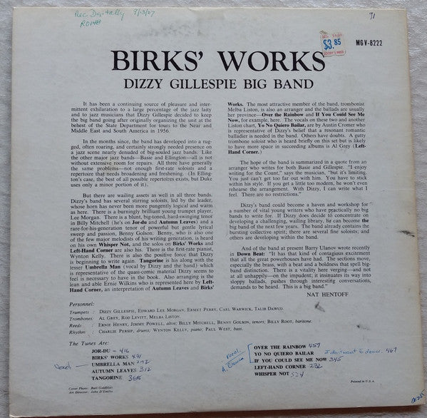 Dizzy Gillespie Big Band ~ Birks' Works (Vinyl) - Djungel & Jazz
