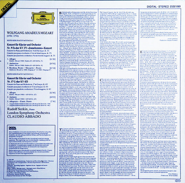 Wolfgang Amadeus Mozart, London Symphony Orchestra, Rudolf Serkin ∙ Claudio Abbado ~ Klavierkonzerte = Piano Concertos Nos. 9 & 17 (Vinyl) - Djungel & Jazz