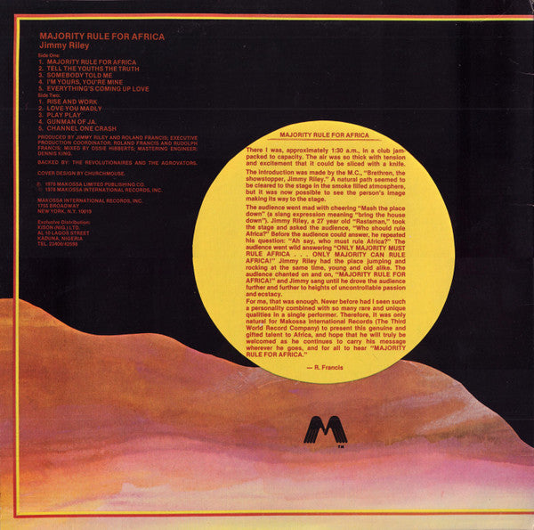 Jimmy Riley : Majority Rule For Africa (LP, Album)