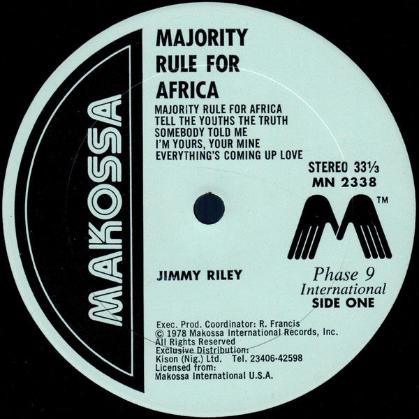 Jimmy Riley : Majority Rule For Africa (LP, Album)