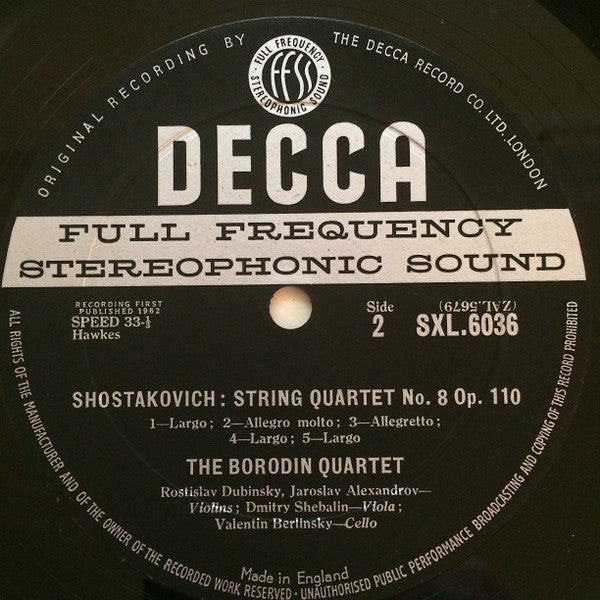 Borodin String Quartet - Alexander Borodin / Dmitri Shostakovich ~ Quartet No 2 / Quartet No 8 (Vinyl) - Djungel & Jazz