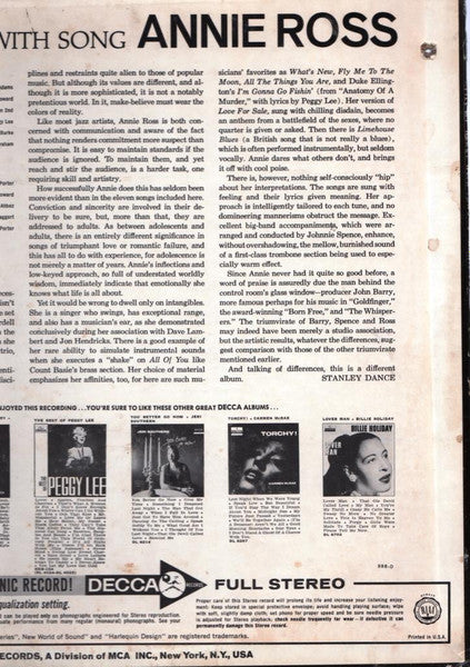 Annie Ross ~ Fill My Heart With Song (Vinyl) - Djungel & Jazz