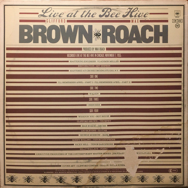 Clifford Brown - Max Roach ~ Live At The Bee Hive (Vinyl) - Djungel & Jazz