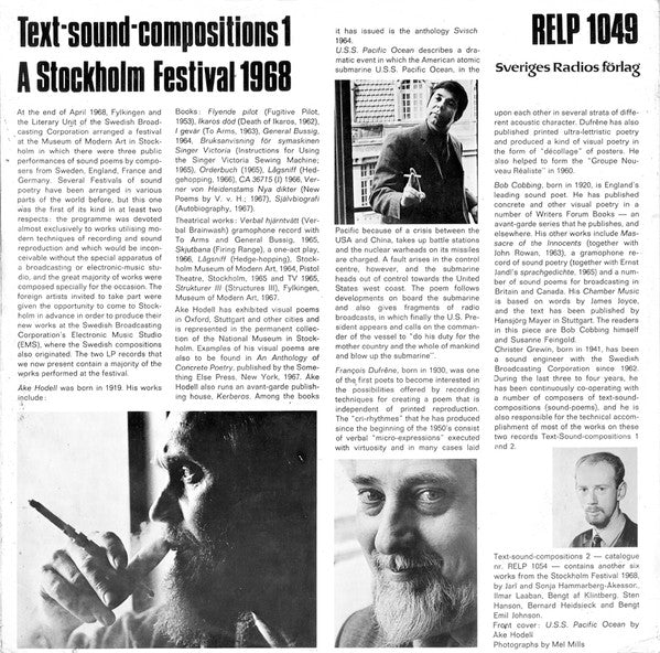 Åke Hodell, François Dufrêne, Bob Cobbing ~ Text-Sound Compositions 1: A Stockholm Festival 1968 (Vinyl) - Djungel & Jazz