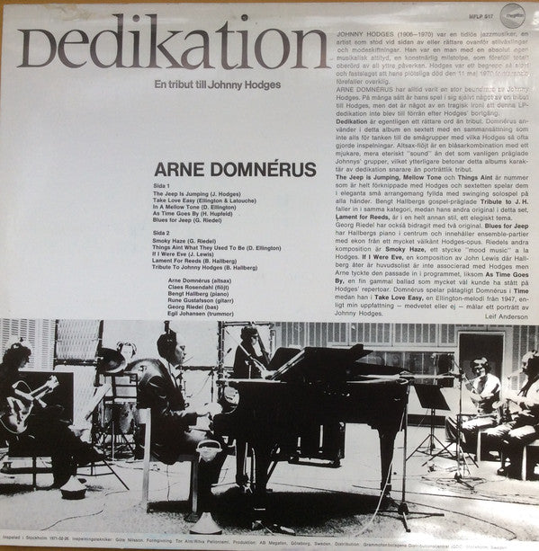 Arne Domnérus ~ Dedikation (En Tribut Till Johnny Hodges) (Vinyl) - Djungel & Jazz